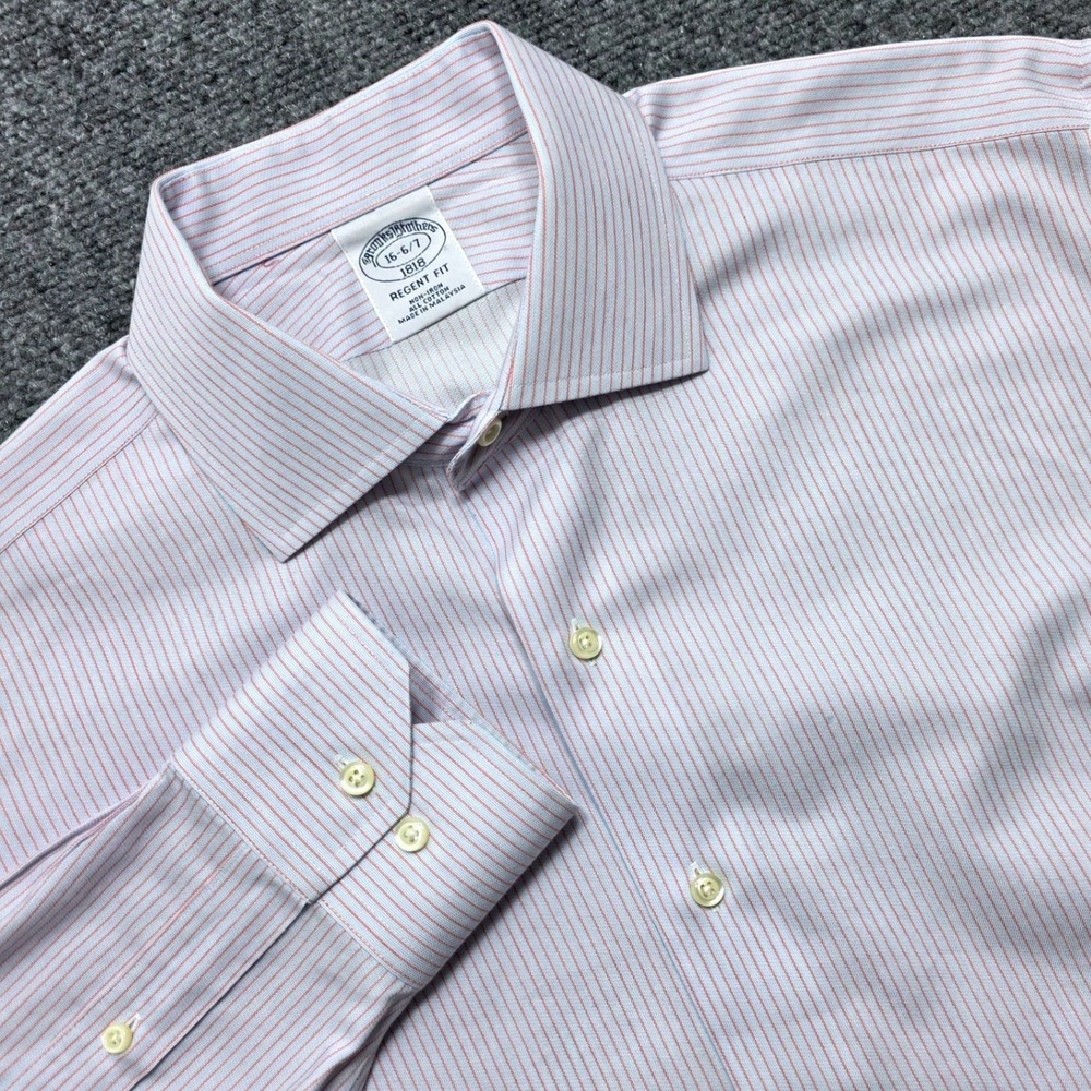 Brooks Brothers 1818 Regent Fit Dress Shirt Men 16 32/33 Red White Stripe Cotton